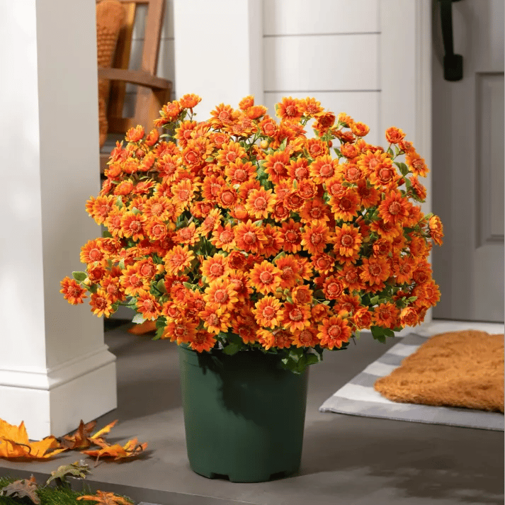 đ„Sista dagen! Endast 39 SEK styck â Konstgjorda utomhusblommor "Sunset Mums" â UV-bestĂ€ndiga, vattentĂ€ta och vindresistenta