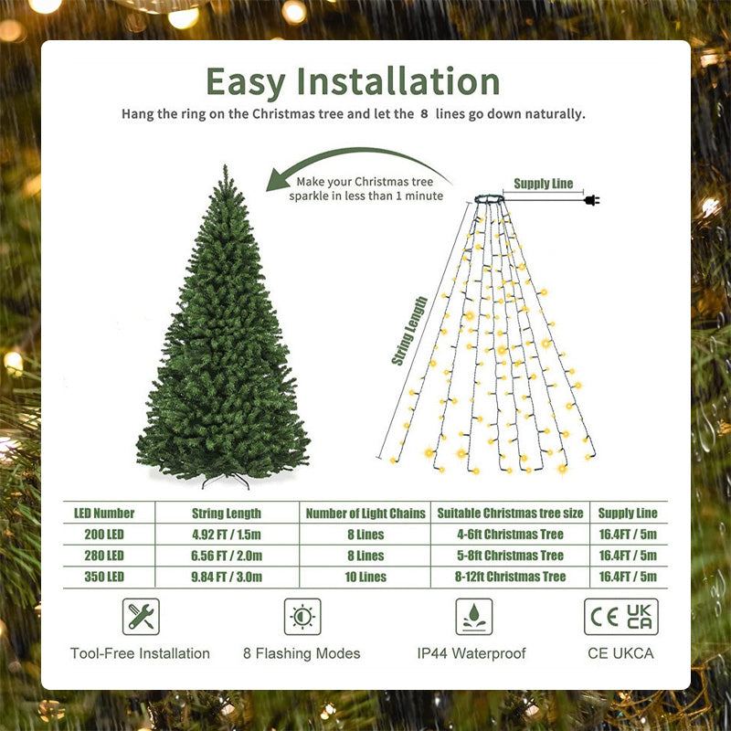 🎄 Led-Ring Julgransbelysning Med Fem Uddar Och Stjärna 🎄