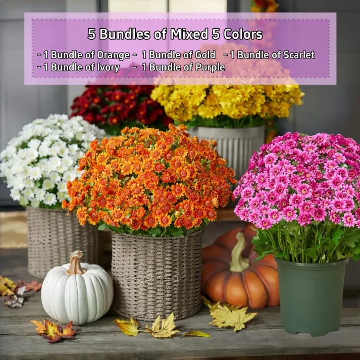 đ„Sista dagen! Endast 39 SEK styck â Konstgjorda utomhusblommor "Sunset Mums" â UV-bestĂ€ndiga, vattentĂ€ta och vindresistenta