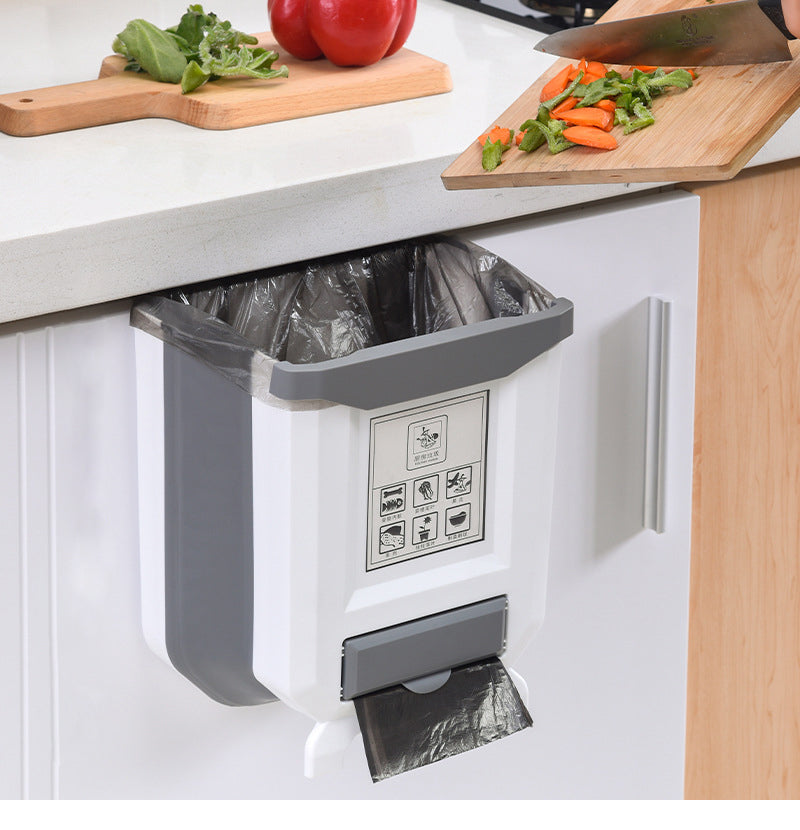 Foldable Kitchen Cabinet Door Mounted Trash Can and Rubbish Bucket