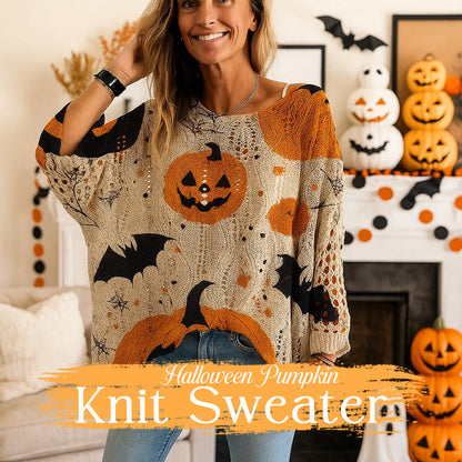 🎃 Häxiga Mysiga Vibes – Stickad Halloweenpumpa-tröja