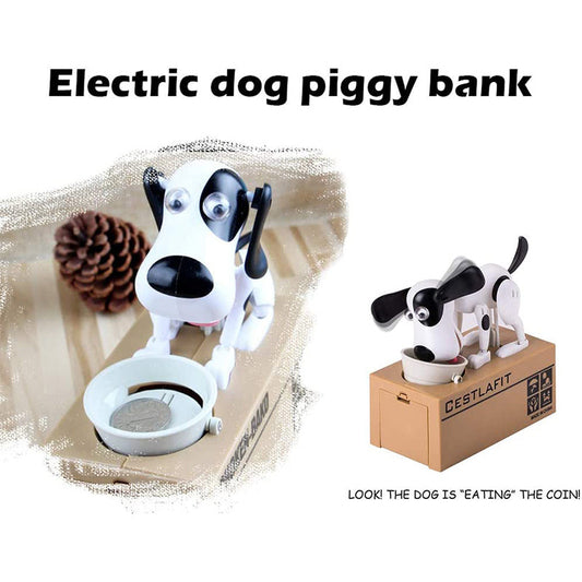 Hungrig hund som äter mynt Spargris