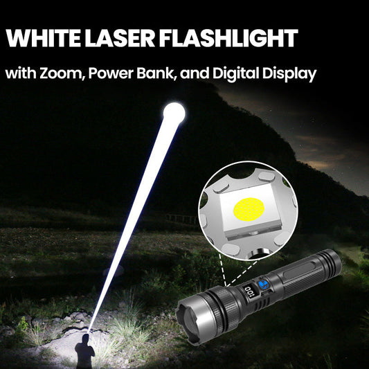 Vit laserficklampa med zoom, powerbank och digital display